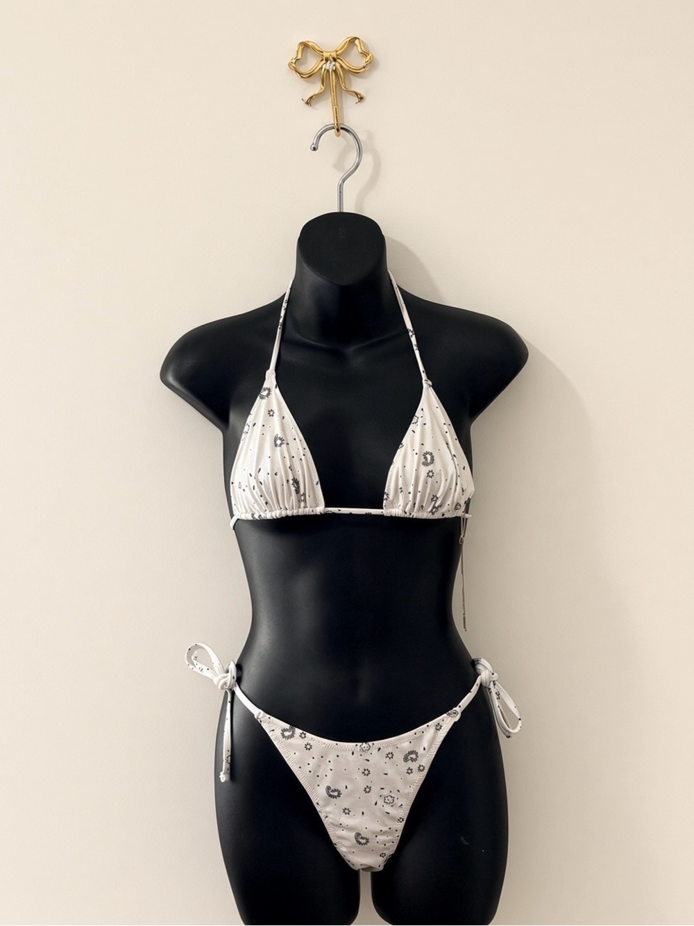 🤍 SKIMS Signature Swim Bikini Set | Ecru Bandana Print | Sz S | NWT 🏷️
